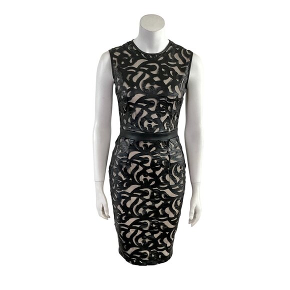La Pina By David Helwani Leather Mesh Lazer Cut Dress S - Picture 1 of 12